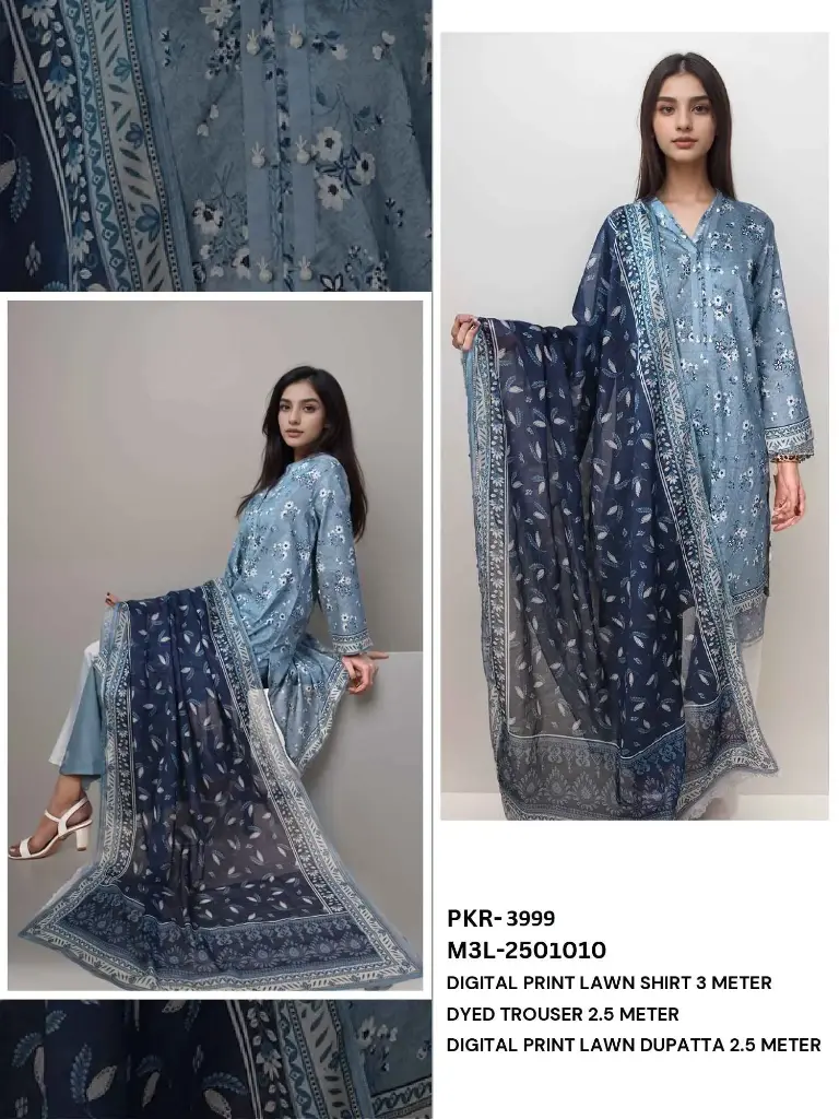 Sophisticated Blue Digital Printed Lawn Suit 